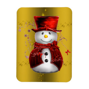 Red Snowmen on Gold Magnet