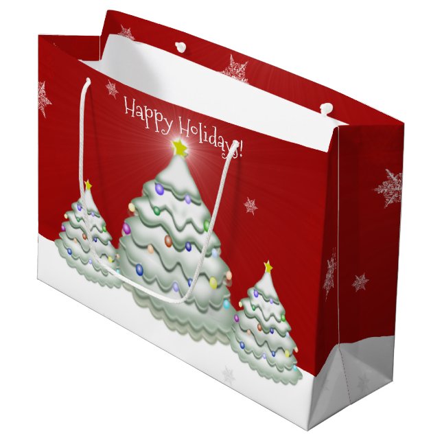 Red Snowy Christmas Tree Geschenktasche Große Geschenktüte (Vorderseite Schrägansicht)