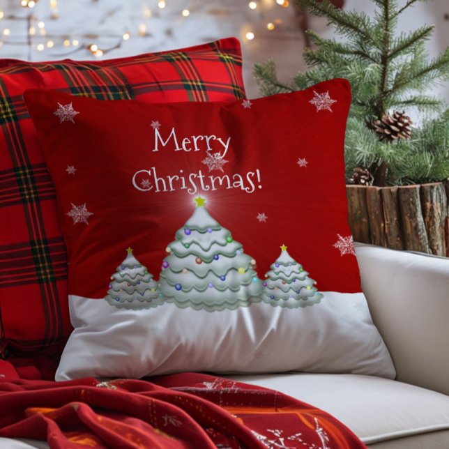 Red Snowy Weihnachtsbaum Kissen (Red Christmas Tree Throw Pillow)
