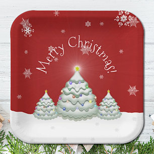 Red Snowy Weihnachtsbaum Papierplatte Pappteller