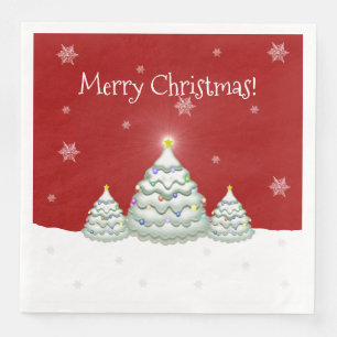 Red Snowy Weihnachtsbaumpapier Napkin Serviette