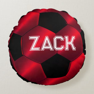 Red Soccer Ball Name Round Pillow Rundes Kissen