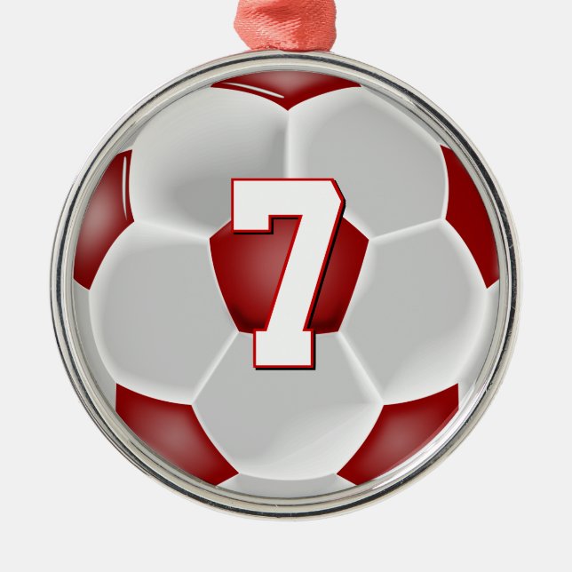 Red Soccer Player Custom Jersey Nummer Weihnachten Ornament Aus Metall (Vorne)