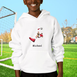 Red Soccer Player Illustration Silhouette Kid Name Hoodie