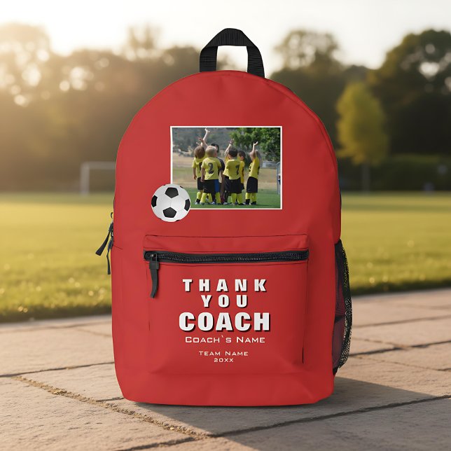 Red Soccer Vielen Dank Coach Team Foto Bedruckter Rucksack (Von Creator hochgeladen)