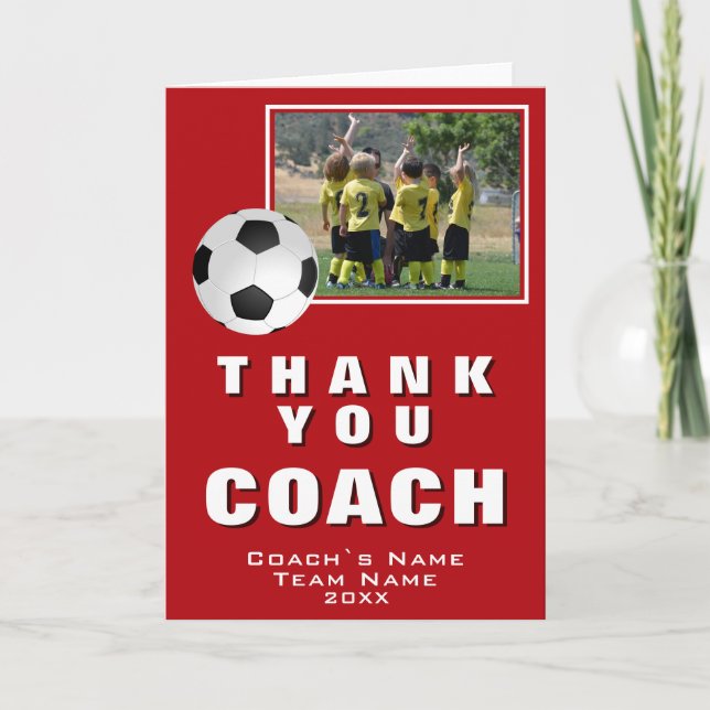 Red Soccer Vielen Dank Coach Team Foto Card Dankeskarte (Vorderseite)