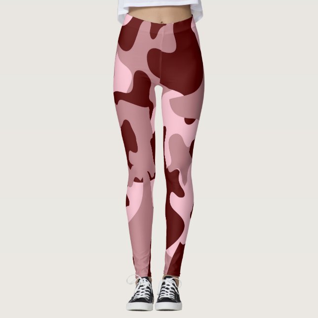 Red Soft Rose Wine Camouflage Leggings (Vorderseite)