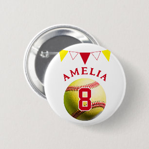 Red Softball Ball Bunting Flags Kindergeburtstag Button