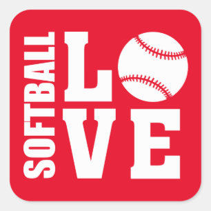 Red Softball Liebe Quadratischer Aufkleber