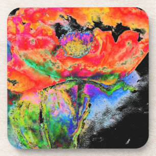 Red Solar Poppy - schwarzer Hintergrund Untersetzer
