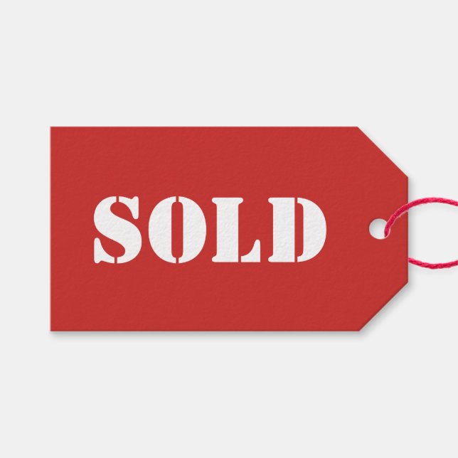 Red SOLD Typografie Word drucken Geschenkanhänger (Vorderseite (Horizontal))