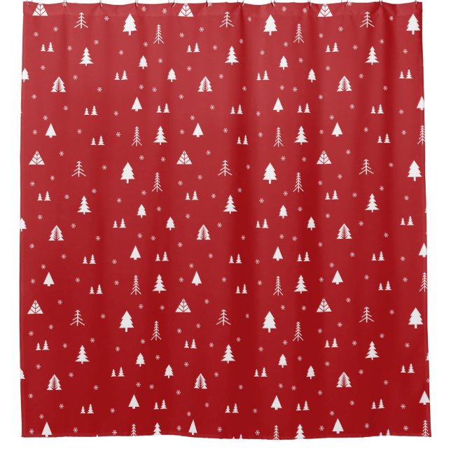 Red Solid Color Christmas Pattern Personalisiert Duschvorhang (Vorderseite)
