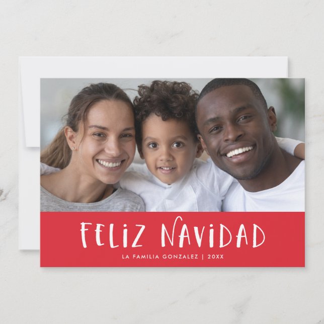 Red Spanish Feliz Navidad mit Foto Feiertagskarte (Vorderseite)