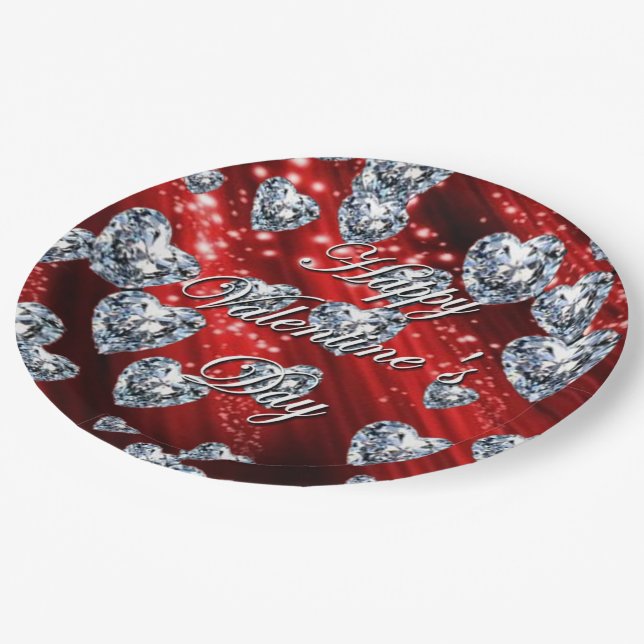 Red Sparkle Diamond Hearts Napkins Pappteller (Schrägansicht)