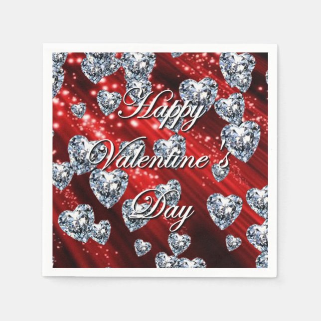 Red Sparkle Diamond Hearts Napkins Serviette (Vorderseite)