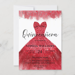 Red Sparkle Dress Quinceanera Party Einladung