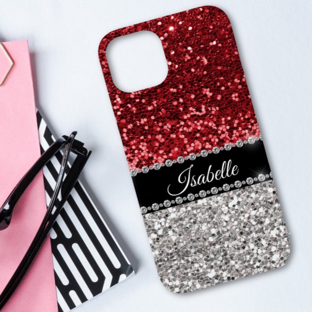 Red Sparkle Glam Bling Personalisiert Case-Mate iPhone Hülle (Von Creator hochgeladen)