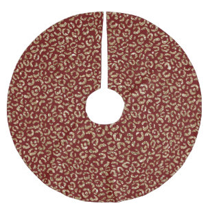 Red Sparkle Glitzer Gold Leopard Print Polyester Weihnachtsbaumdecke
