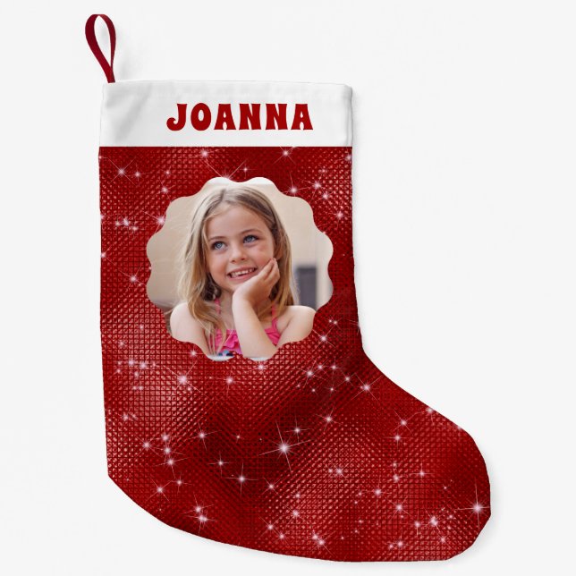 Red Sparkle Glitzer Kleiner Weihnachtsstrumpf (Vorderseite)