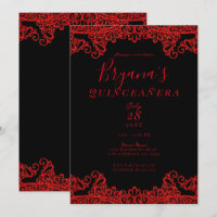 Red Sparkle Glitzer Lace Black Quinceañera
