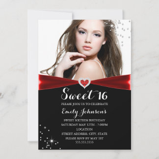 Red Sparkle Herz Sweet 16 Geburtstag Einladung