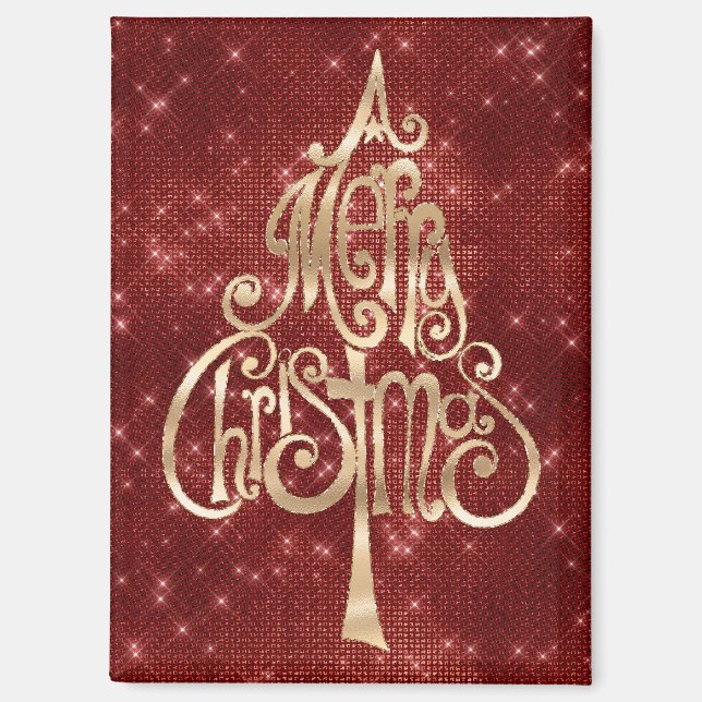 Red Sparkle Merry Christmas Tree Magnet (Vorderseite)