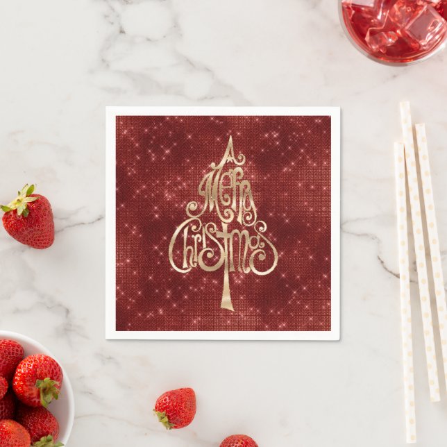 Red Sparkle Merry Christmas Tree Serviette (Beispiel)