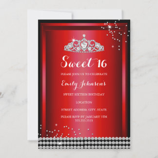 Red Sparkle Tiara Sweet 16 Geburtstag Einladung