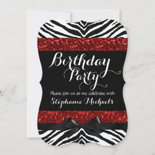 Red Sparkle Zebra Girl's Birthday Einladung