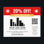 Red Special Angebot Rabatt für Ihr Logo und QR-Cod Flyer<br><div class="desc">Spezieller Flyer für Ihr kleines Unternehmen mit einem roten Banner oben kombiniert mit einem kleineren gelben Banner und fett-weißen Schriftart. Spezieller Flyer personalisiert mit Ihrem Logo,  QR-Code und individuellem Text.</div>