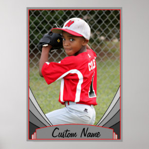 Red Sports & Athletics Custom Name & Photo Poster