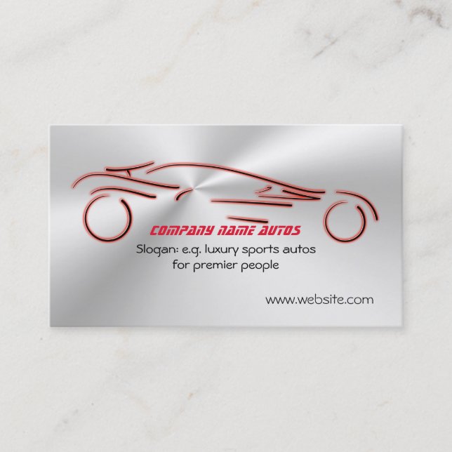 Red Sports Auto on floaring steel look, Car Sales Visitenkarte (Vorderseite)