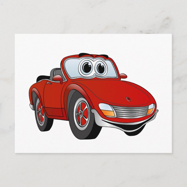 Red Sports Car Convertible Cartoon Postkarte (Vorderseite)
