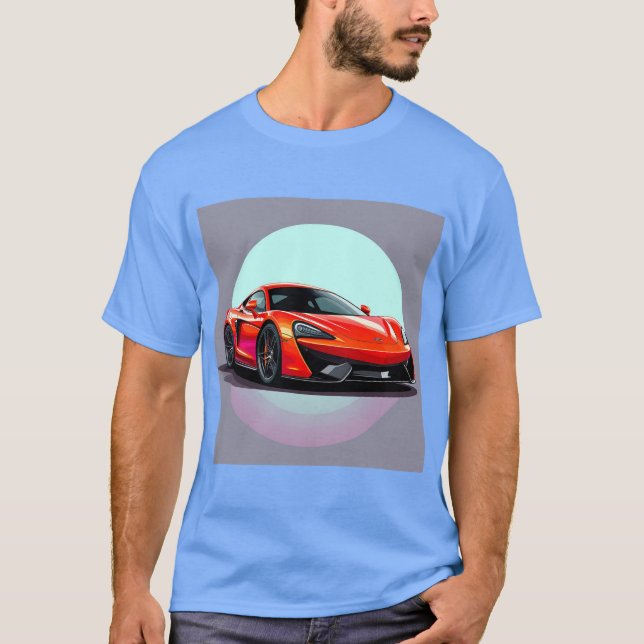 Red Sports Car mit futuristischem Hintergrund T-Shirt (Vorderseite)