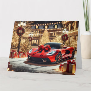 Red Sports Car mit Weihnachtsbummel Karte