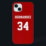 Red Sports Jersey Case-Mate iPhone Hülle<br><div class="desc">Fügen Sie einen Namen und eine(n) Nummer(n) hinzu,  um diese benutzerdefinierte rot-weiße Sportjersey inspirierte Telefonzelle(n) zu personalisieren. Es ist ein ausgezeichnetes Geschenk für einen sportlichen Fan oder Sportler. Es stehen die Optionen zur Farbänderung und zum Ändern der Schriftart-Größe zur Verfügung.</div>