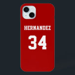 Red Sports Jersey Case-Mate iPhone Hülle<br><div class="desc">Fügen Sie einen Namen und eine(n) Nummer(n) hinzu, um diese benutzerdefinierte rot-weiße Sportjersey inspirierte Telefonzelle(n) zu personalisieren. Es ist ein ausgezeichnetes Geschenk für einen sportlichen Fan oder Sportler. Es stehen die Optionen zur Farbänderung und zum Ändern der Schriftart-Größe zur Verfügung.</div>