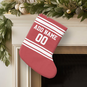 Red Sports Jersey mit Ihrem Namen und Ihrer Nummer Großer Weihnachtsstrumpf