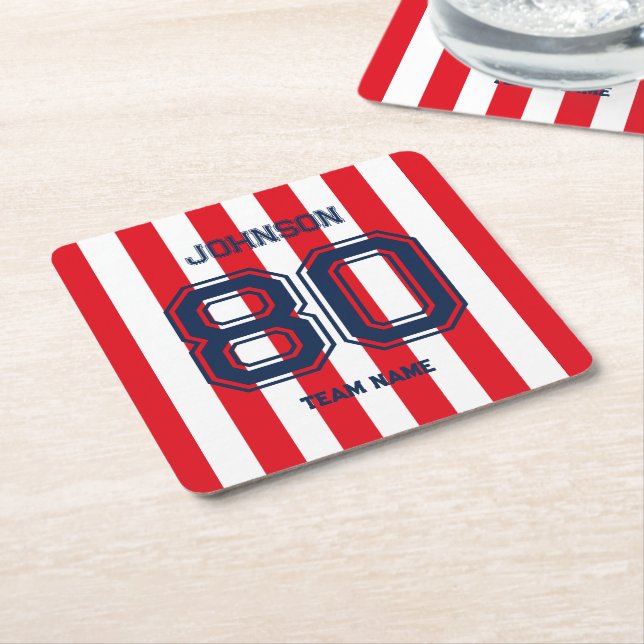 Red Sports Team Individuelle Name Number Team Game Rechteckiger Pappuntersetzer (angewinkelt)