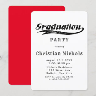 Red Sports Typografy Graduation Party Einladung