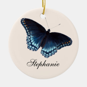 Red-Spotted Admiral Dark Blue Butterfly Painting Keramik Ornament