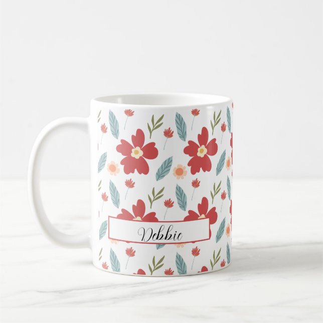 Red Spring Floral Personalisiert Coffee Tasse (Links)
