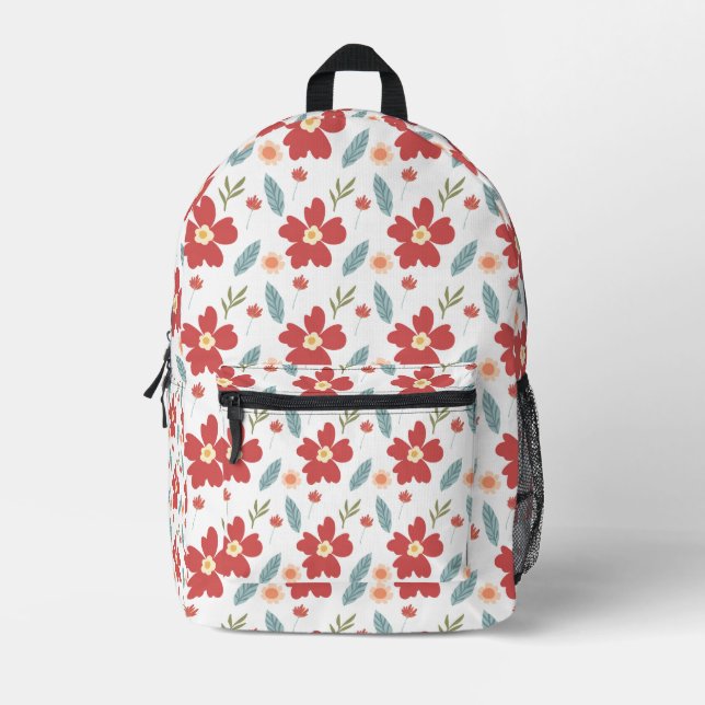 Red Spring Floral Print Rucksack (Vorderseite)