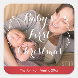 Red Square Baby's First Christmas Foto Stickers