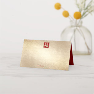 Red Square Double Happiness Gold Chinesisch Hochze Platzkarte