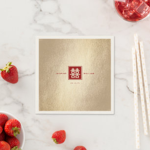 Red Square Double Happiness Gold Chinesisch Hochze Serviette