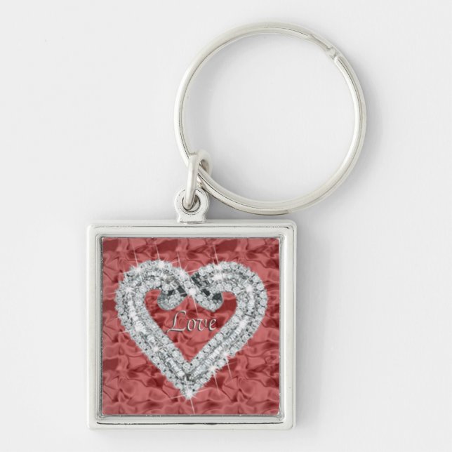 Red Square Liebe Diamond Heart Keychain Schlüsselanhänger (Vorne)