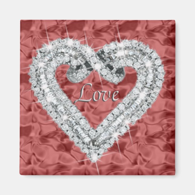 Red Square Liebe Diamond Heart Magnet (Vorne)