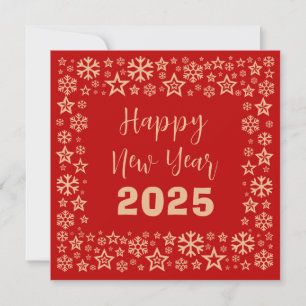 Red Square wish card with a lot of golden stars Feiertagskarte
