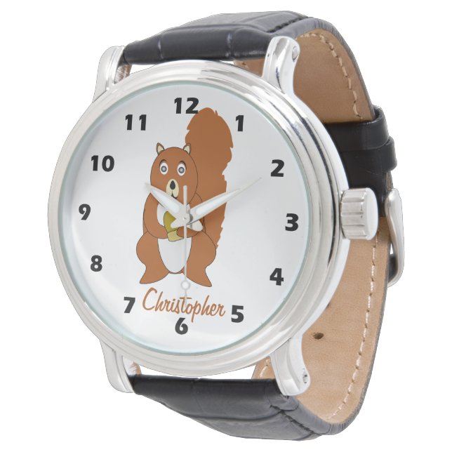 Red Squirrel Design Personalised Armbanduhr (Schrägansicht)